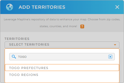 Add Togo Prefectures to your map in Mapline