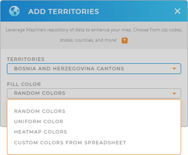 Color-code your Bosnia and Herzegovina Cantons territory map in seconds