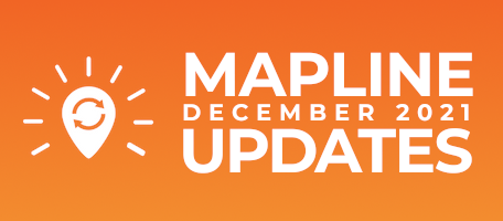 Mapline Updates for December 2021. Blog preview image with Mapline Logo, a map pin, styled as a lightbulb.