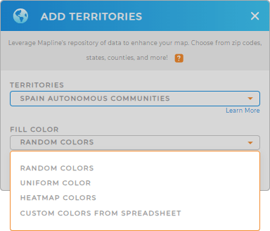 Color-code your Spain Autonomous Communities territory map in seconds