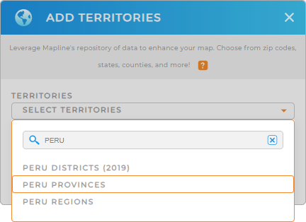 Add Peru provinces to your map in Mapline