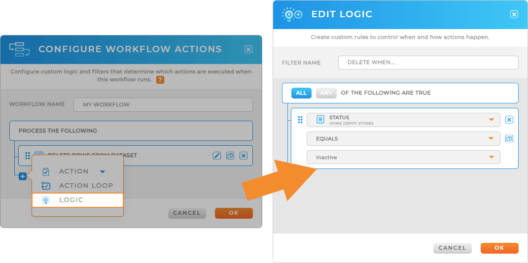 Workflows: Delete rows from dataset