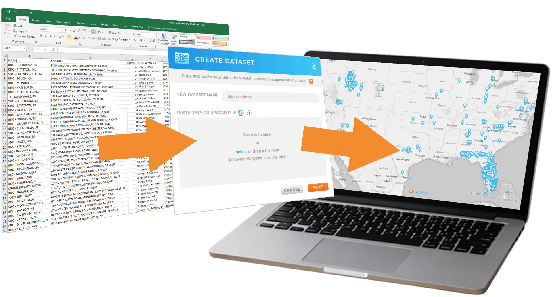 How to map multiple addresses from excel