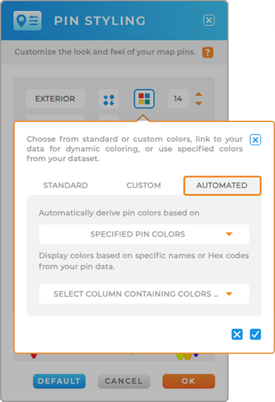 Screenshot of the AUTOMATED tab in Mapline's pin styling lightbox