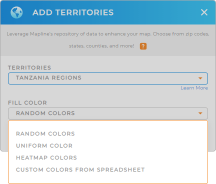 Color-code your Tanzania regions territory map in seconds