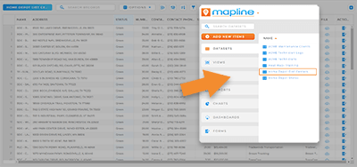 Screenshot of the View Data window in Mapline, with an arrow pointing to the original dataset in the library