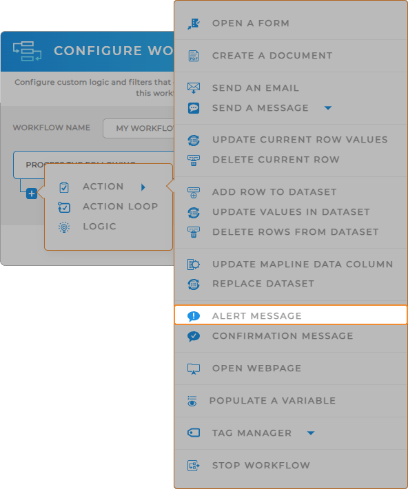 Workflows Alert Message