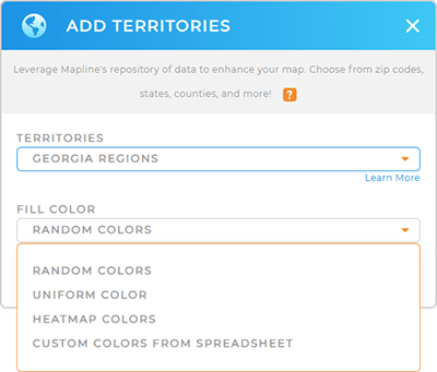 Color-code your Georgia Regions territory map in seconds