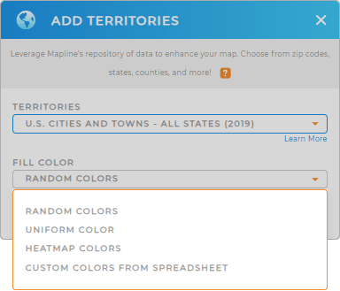 Color-code your U.S. cities and towns territory map in seconds