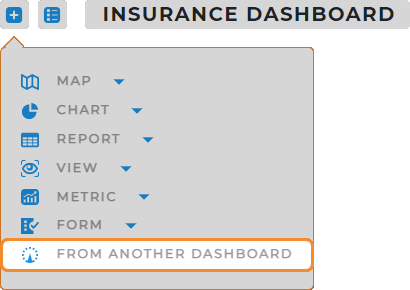 Screenshot of the drop-down menu in dashboards, where you can now select 'Import from another dashboard.'