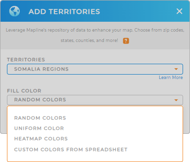 Color-code your Somalia regions territory map in seconds