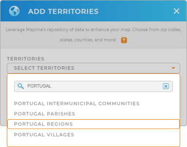 Add Portugal regions to your map in Mapline