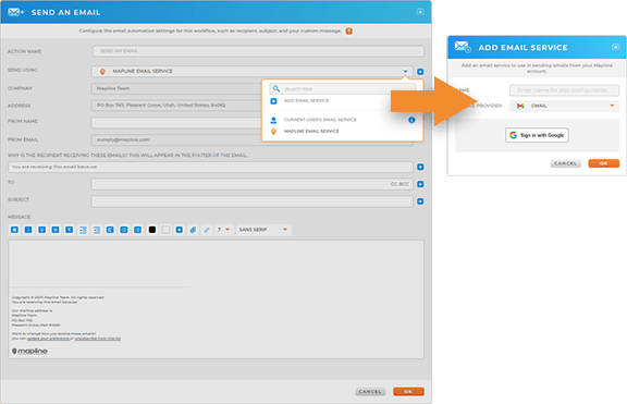 Configure your preferred email client in Mapline email automations