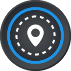 Blue Geo Analytics icon: chart with an arrow pointing upward