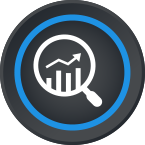 Performance icon: magnifying glass hovering over a chart
