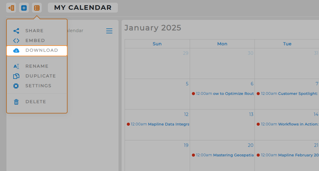 Download Mapline calendars and events