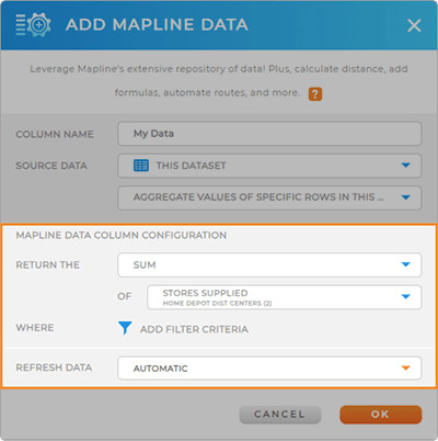 aggregate values within your mapline datasets
