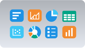 Icons depicting CRA and fair lending compliance charts, reports, spreadsheets, and data analytics.