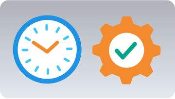 A clock and gear icon, depicting real-time automation