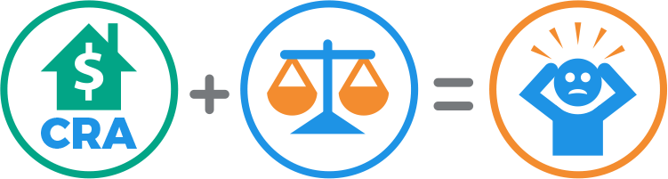 Banner image with icons depicting CRA compliance, balance scales, and a frustrated person