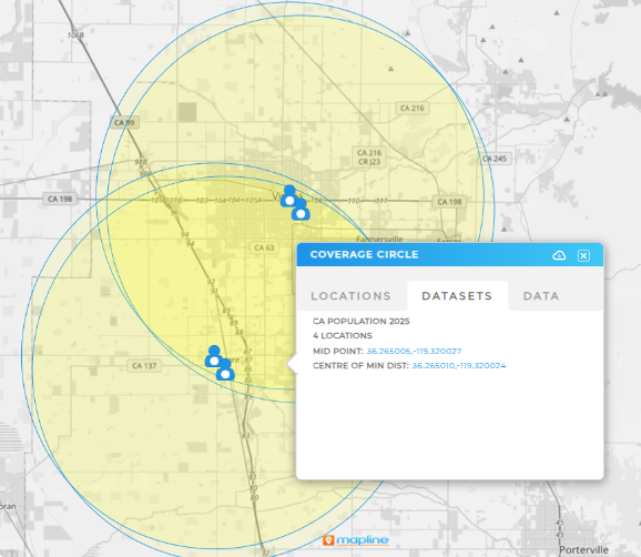 Mapline automatically distributes locations into those groups based on spatial relationships.