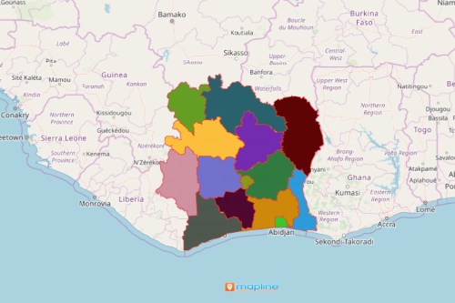 Cote d'Ivoire Districts Map