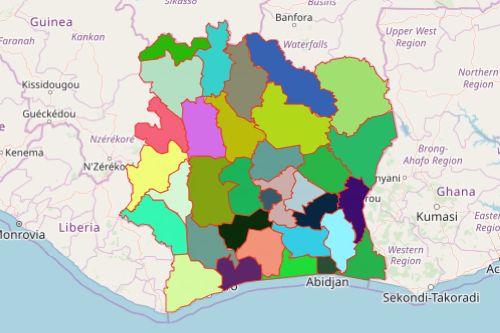 Cote d’Ivoire Map Showing Regions