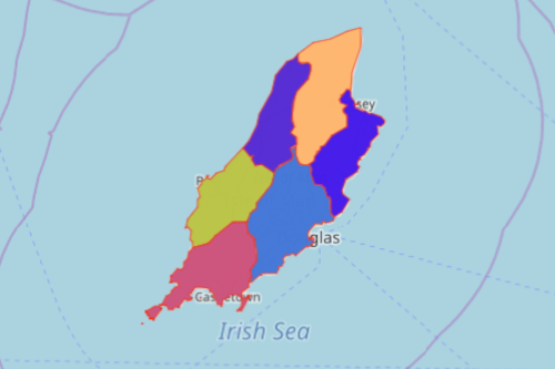 Map of Sheadings of Isle of Man