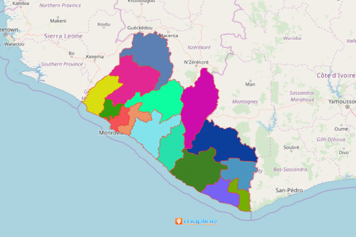 Liberia Map Showing Counties