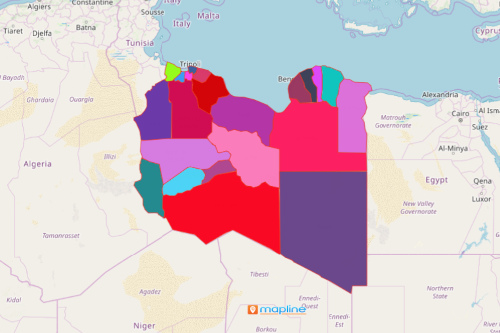 Libya map showing districts