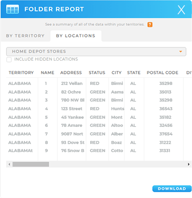 Screenshot of the Folder Report window under the 'By Location' Tab
