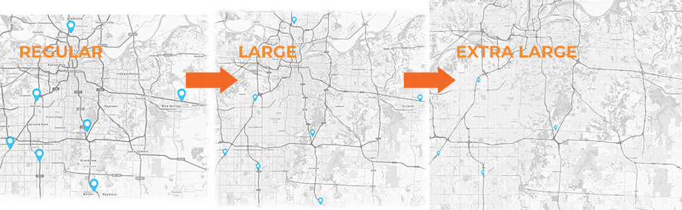 Screenshot of three maps at different zoom levels