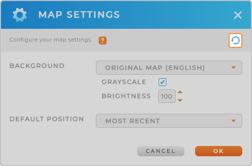 Screenshot of the Map Settings lightbox in Mapline, with the Refresh button highlighted