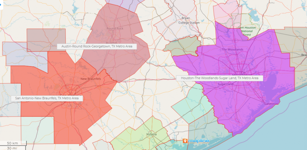 US MSA Map of TX