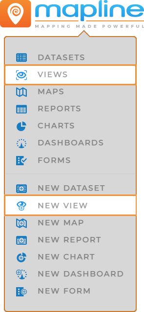 Find new shortcuts for creating and accessing Views in several different menus in Mapline.