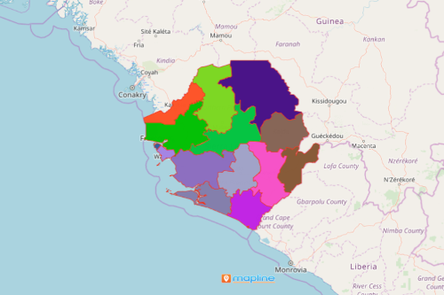 Sierra Leone map with districts