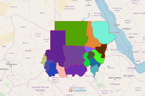 Map of Sudan showing states