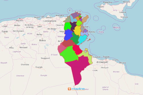 Map of Tunisia Showing Governorates