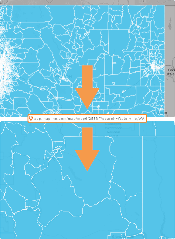 Type a URL variable into the URL bar to zoom in to a particular address or city.