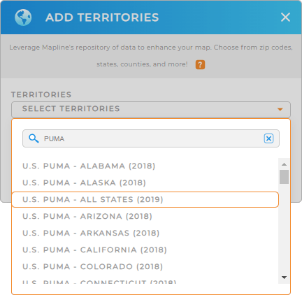 Choosing U.S. PUMA territory