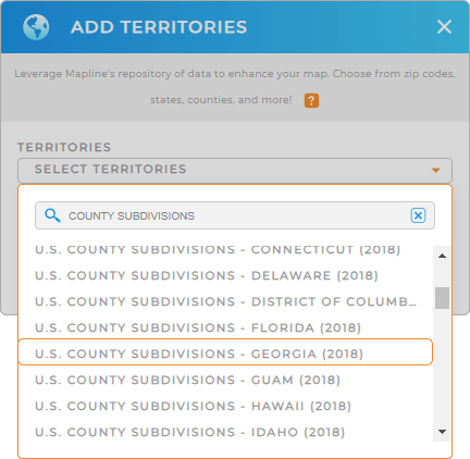Choosing to add U.S. County Subdivisions
