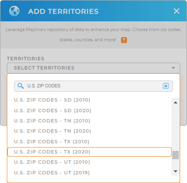 US Zip codes by territory