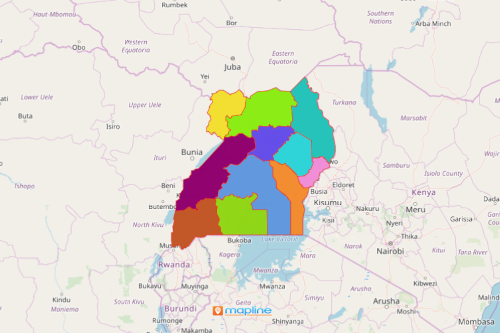 Map of Uganda Showing Sub Regions