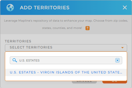 Choosing to add Virgin Islands Estates territory