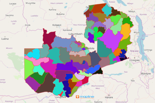 Map of Zambia Districts