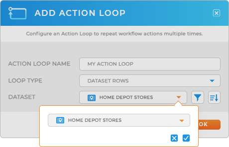Add action loop: from dataset rows