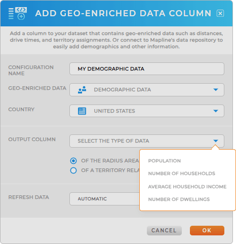 Add demographic data to your datasets in Mapline