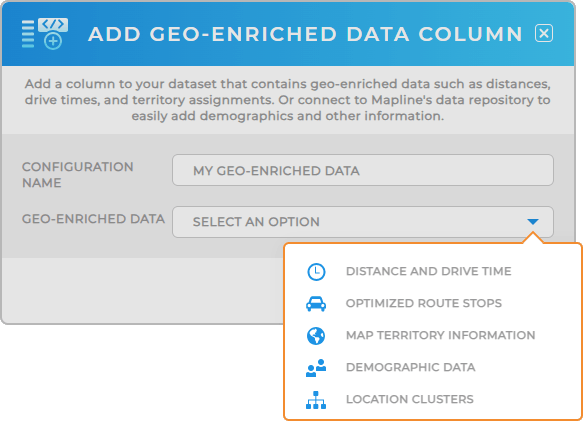 Geo-enriched data columns: add enriched data from Mapline's database to yours
