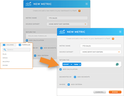 Screenshot of Metric formula configurations in mapline