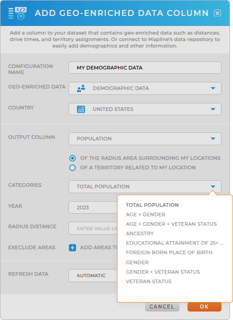 Add population to your data in Mapline